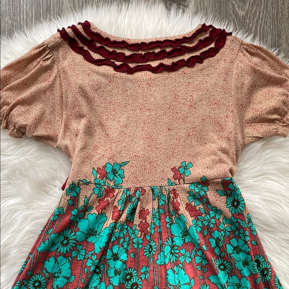 Mina UK Whimsy Twee 1990s Vintage Floral Patterned Dress with Burgundy Accents - Picture 7 of 8